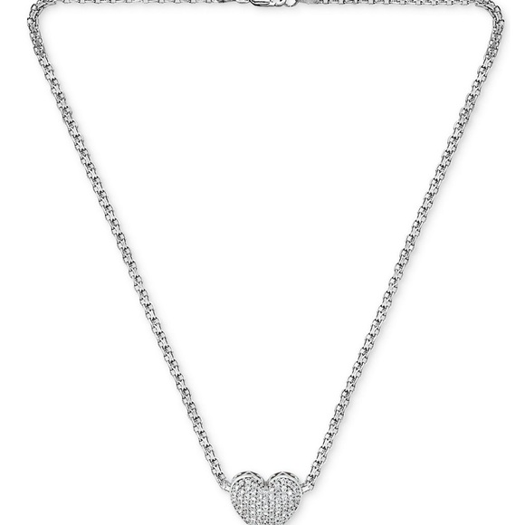 Giani Bernini Cubic Zirconia Pave Heart 18” Pendant Necklace in Sterling Silver - Picture 1 of 5